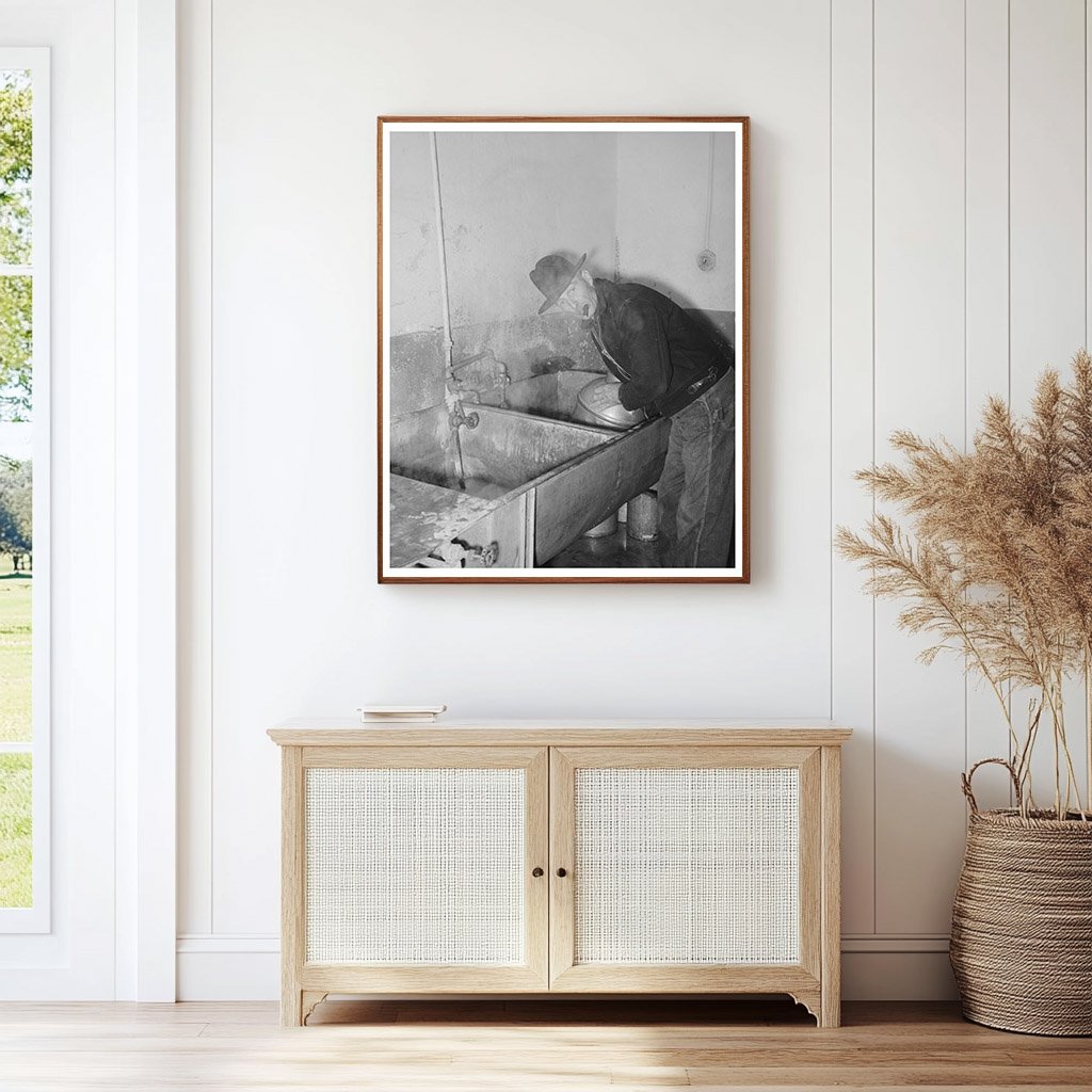 Farmer Cleaning Milk Can at Creamery San Angelo 1939
