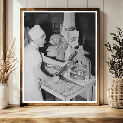 Bakery Scene Stamping Dough in San Angelo Texas 1939