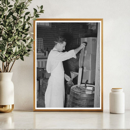 Grocery Clerk Filling Vinegar Bottle San Angelo 1939