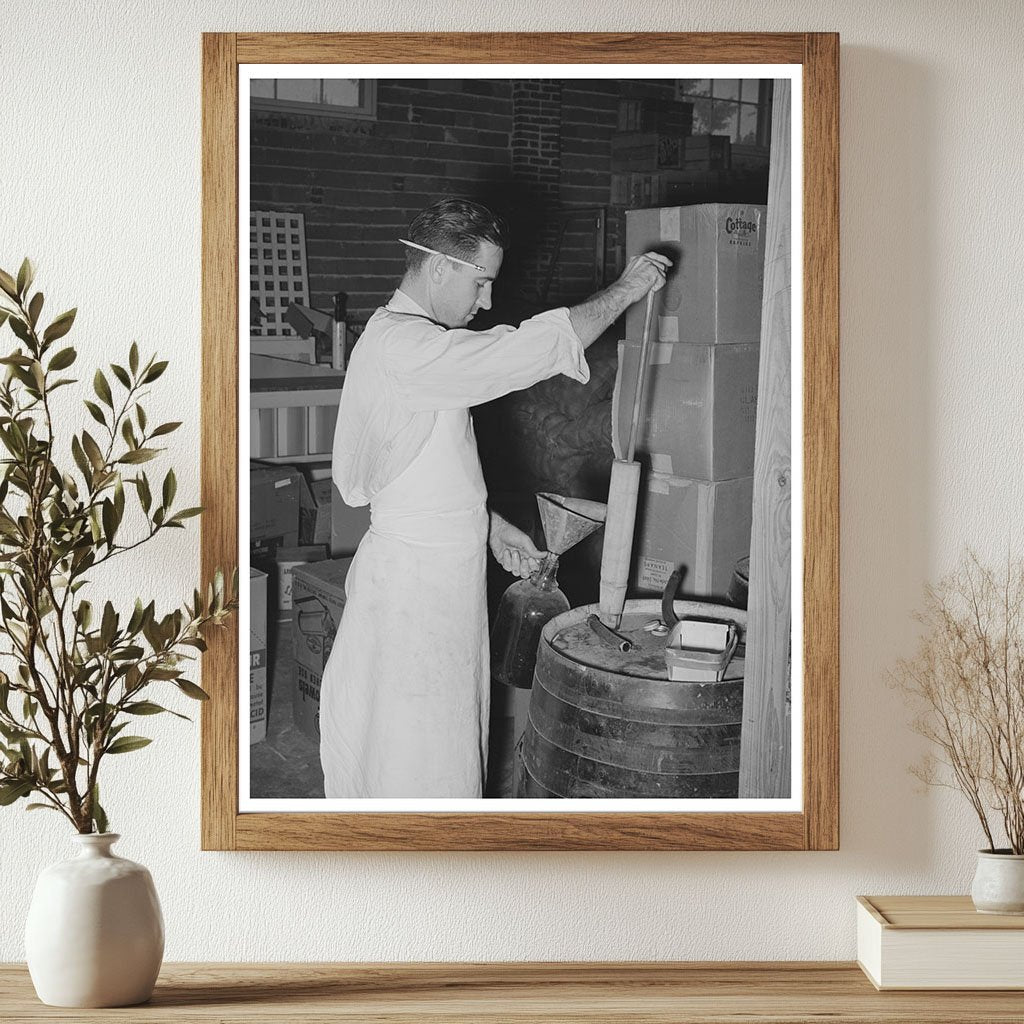 Grocery Clerk Filling Vinegar Bottle San Angelo 1939