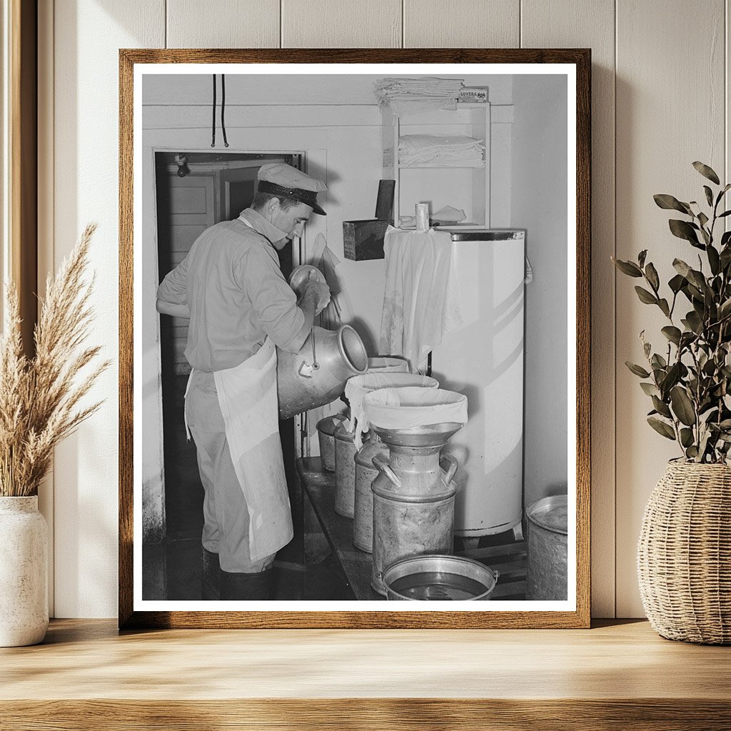 Straining Milk at Dairy in Tom Green County Texas 1939