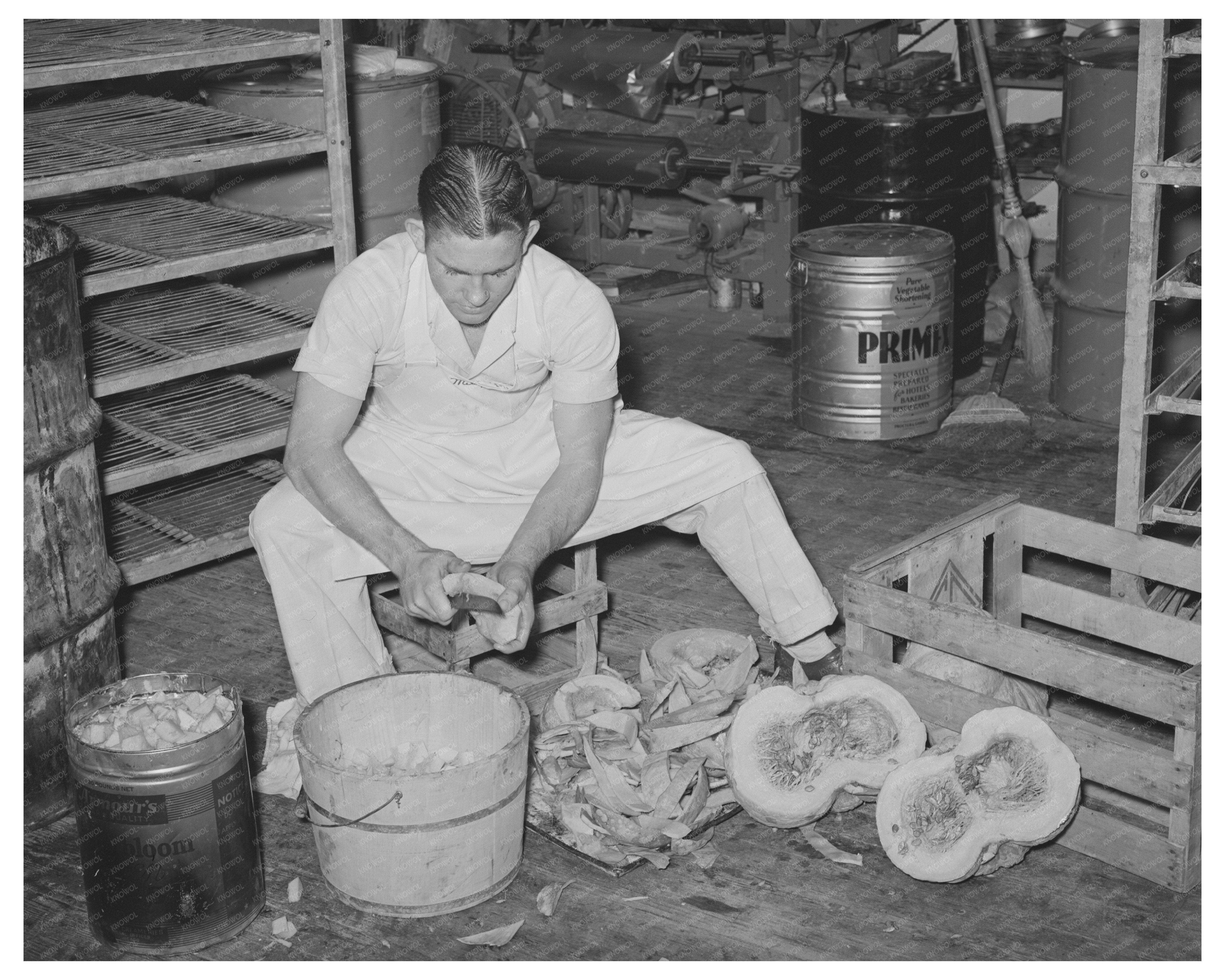 Pumpkin Cutting for Pies in San Angelo Bakery 1939