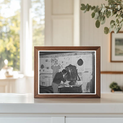 Pomp Halls Son Grooming Hair in Bedroom Oklahoma 1940