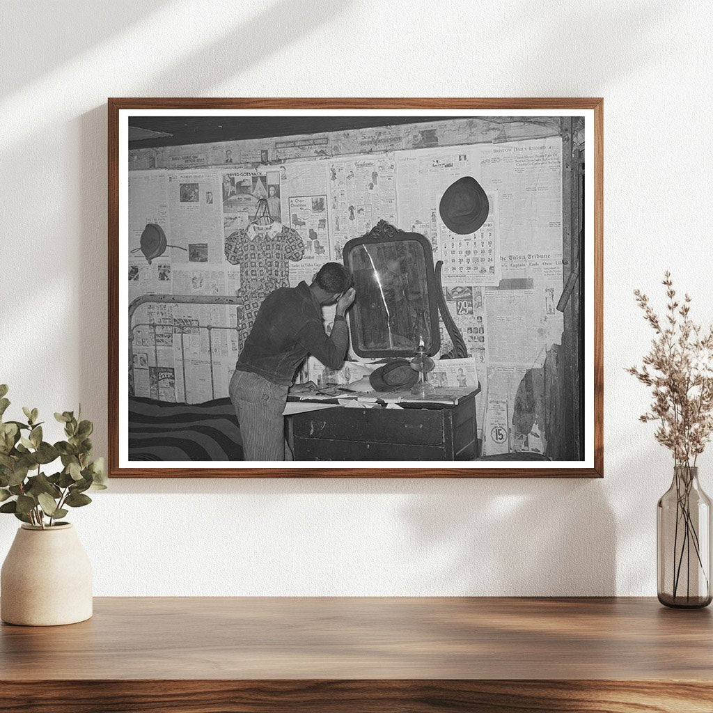 Pomp Halls Son Grooming Hair in Bedroom Oklahoma 1940