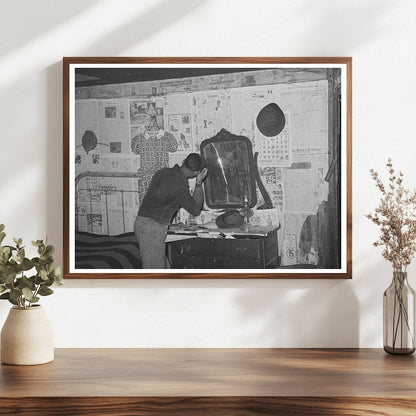 Pomp Halls Son Grooming Hair in Bedroom Oklahoma 1940