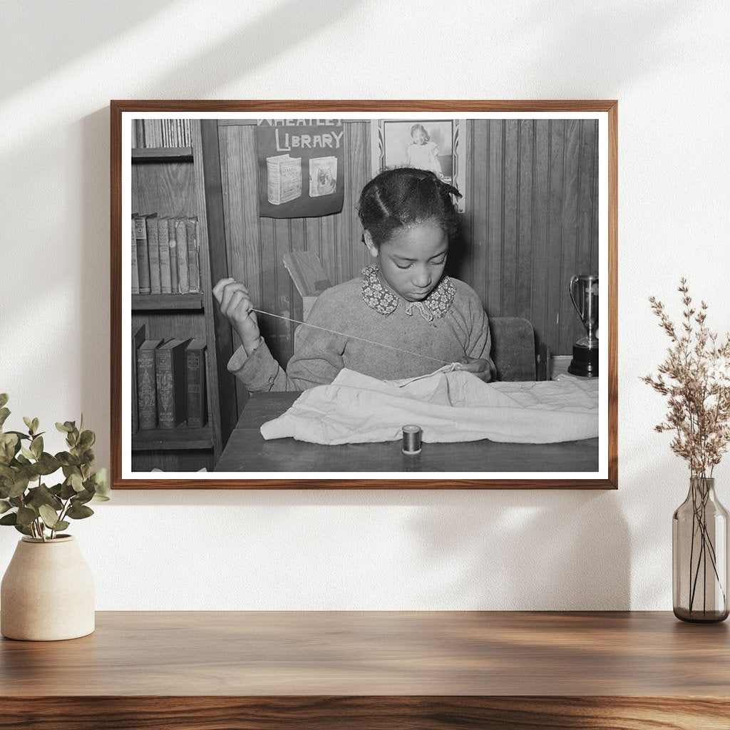 1940 Vintage Photo of Girl Sewing in 4-H Club Project