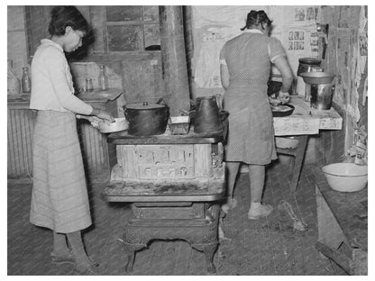 1940 Vintage Photo of Family Cooking in Oklahoma Kitchen