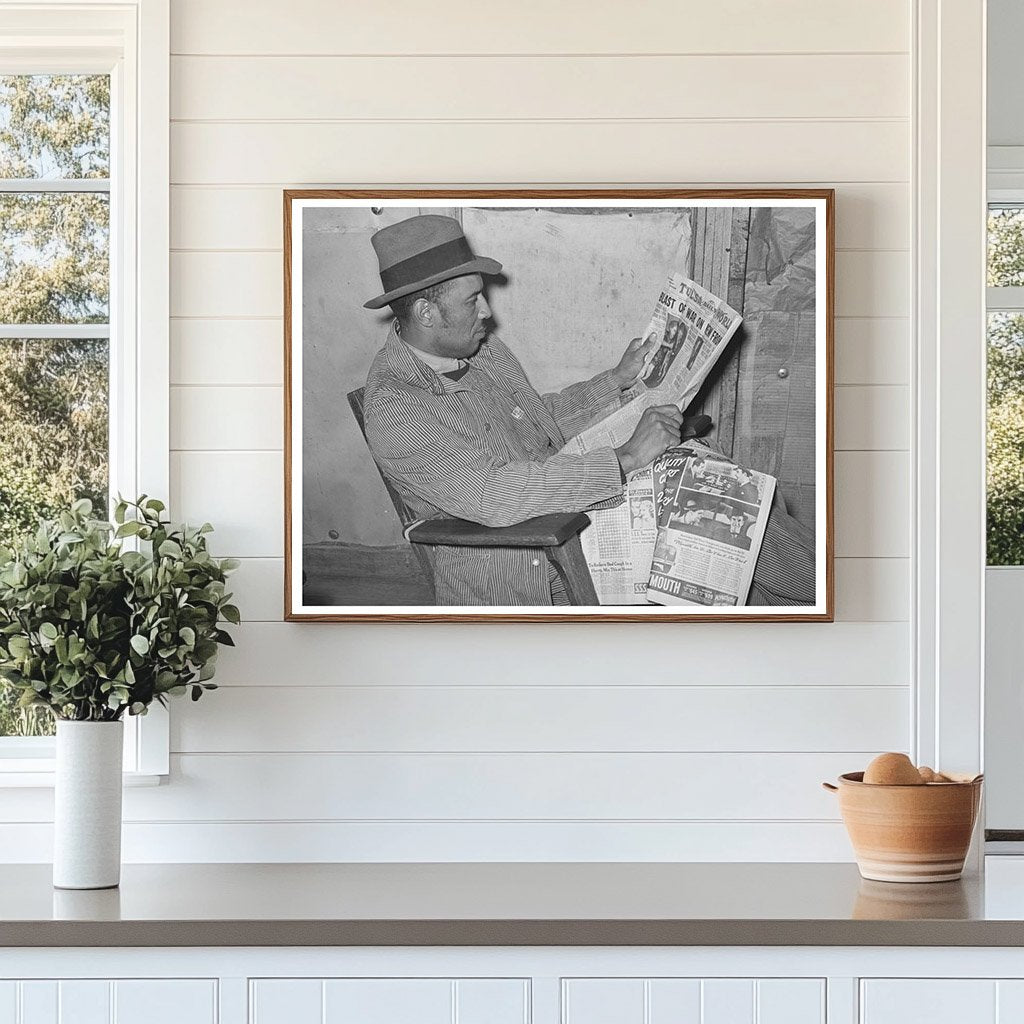 Pomp Hall Reading Newspaper in Oklahoma February 1944