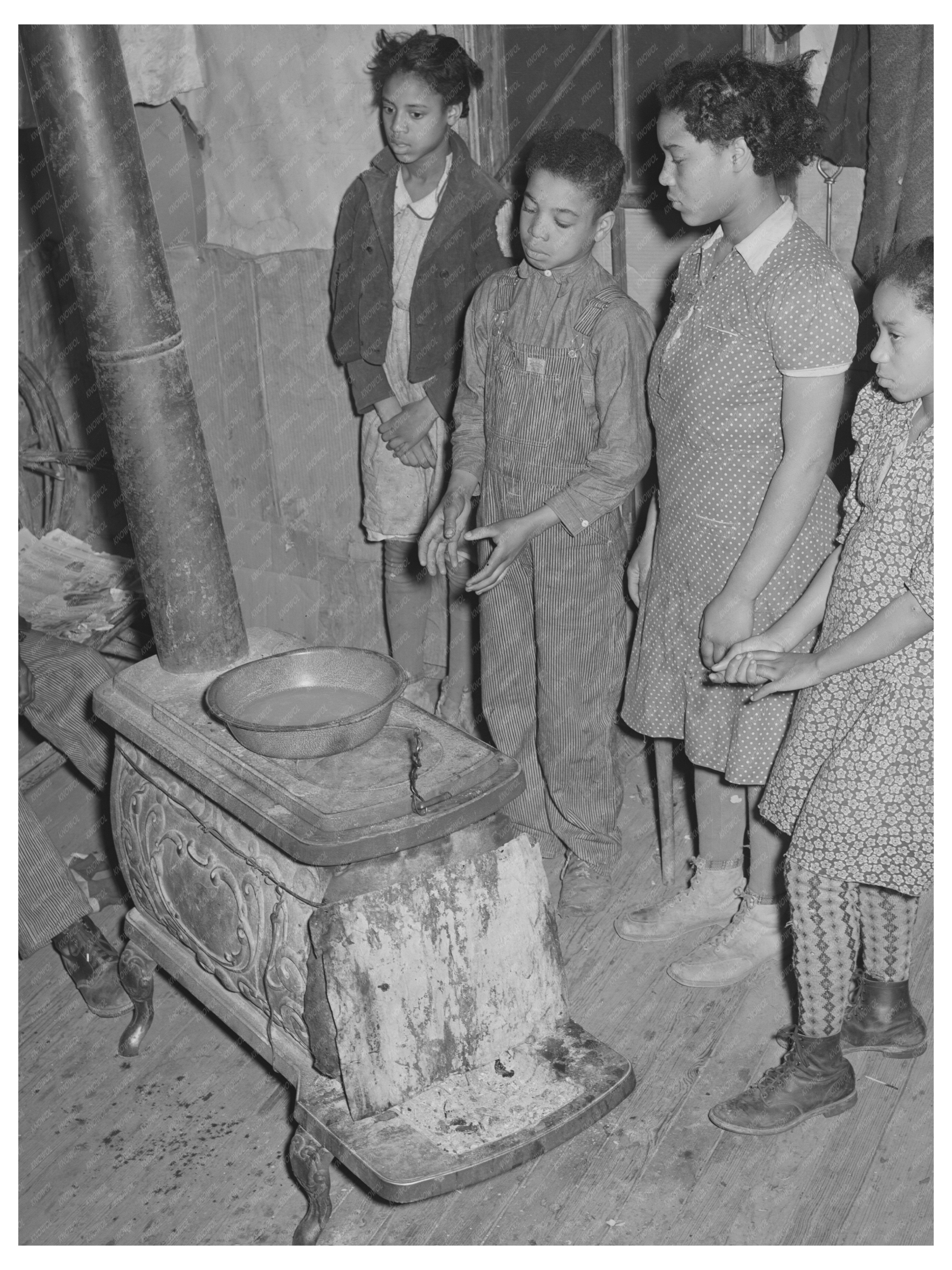 Children by Wood-Burning Stove in Creek County 1940