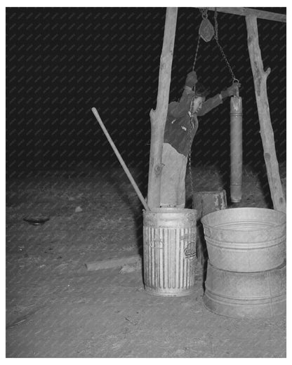 Young African American Girl Drawing Water at Oklahoma Farm 1944