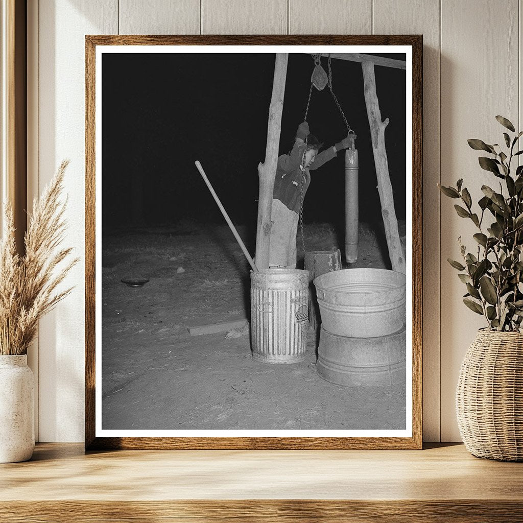 Young African American Girl Drawing Water at Oklahoma Farm 1944