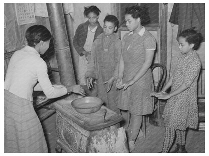 Children Around Wood-Burning Stove in Oklahoma 1940