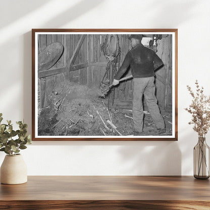 1944 Young Tenant Farmer Cleaning Barn in Oklahoma