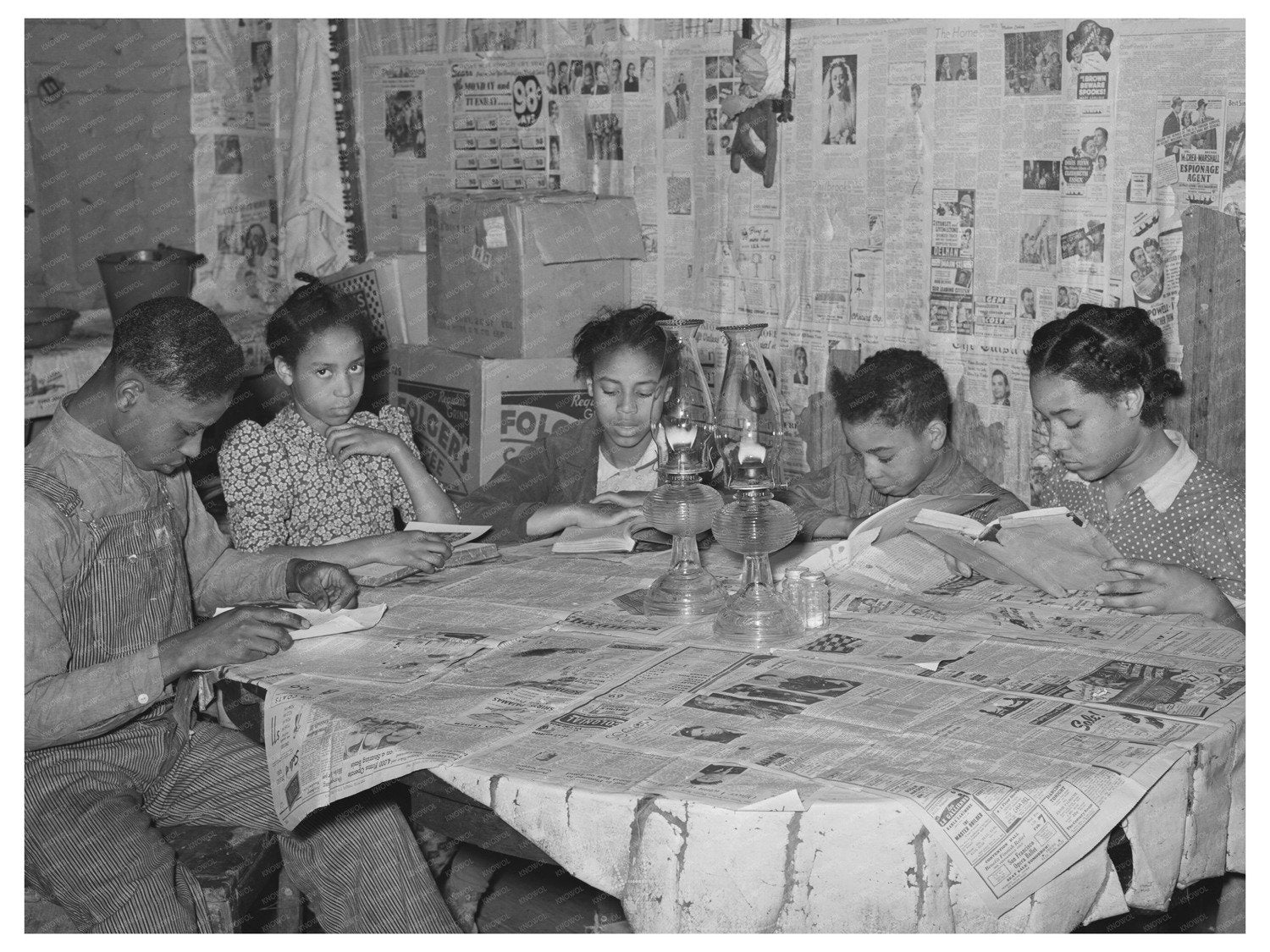 Children Studying by Lamplight in Oklahoma 1944