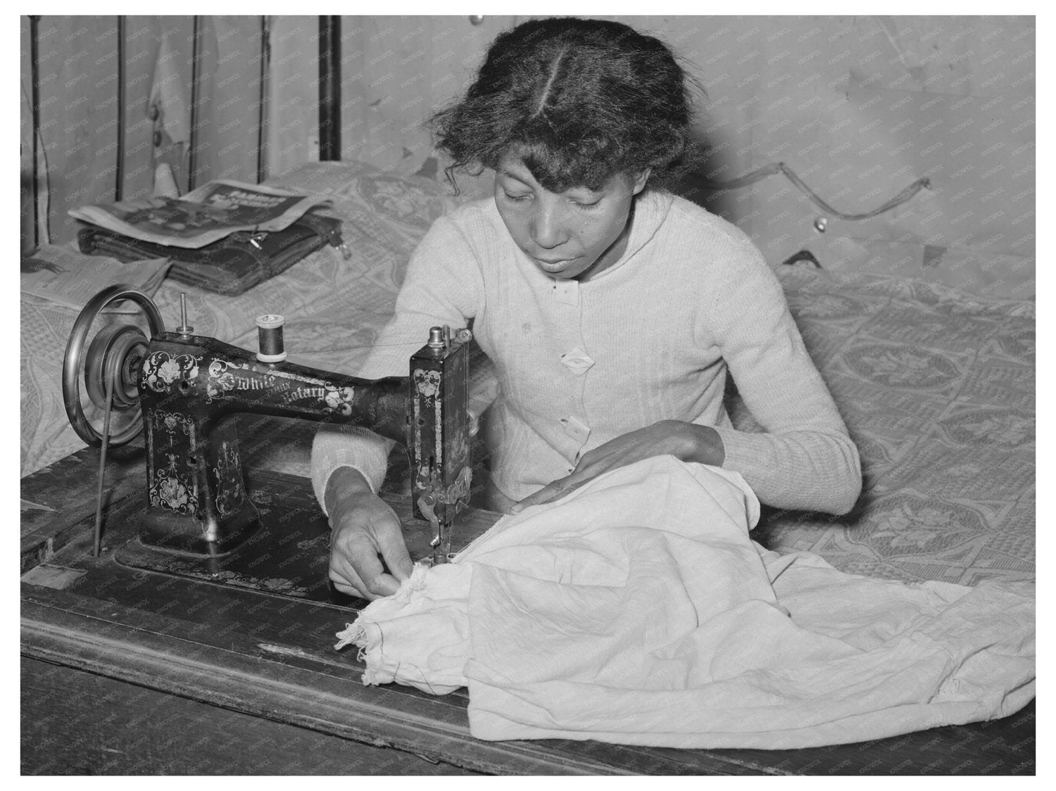 1940 Vintage Image of African American Woman Sewing