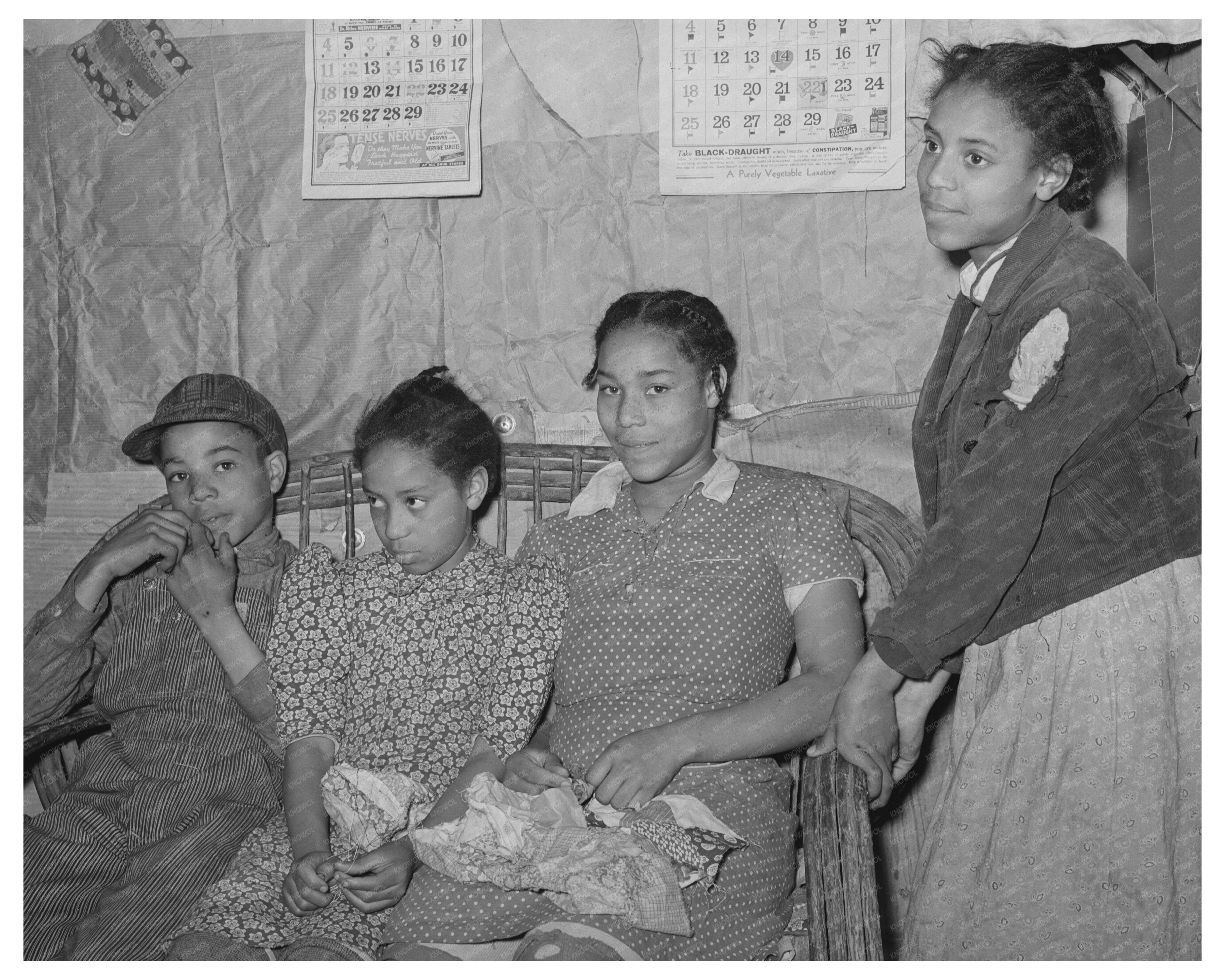 1940 Vintage Image of African American Girls Sewing Cushions