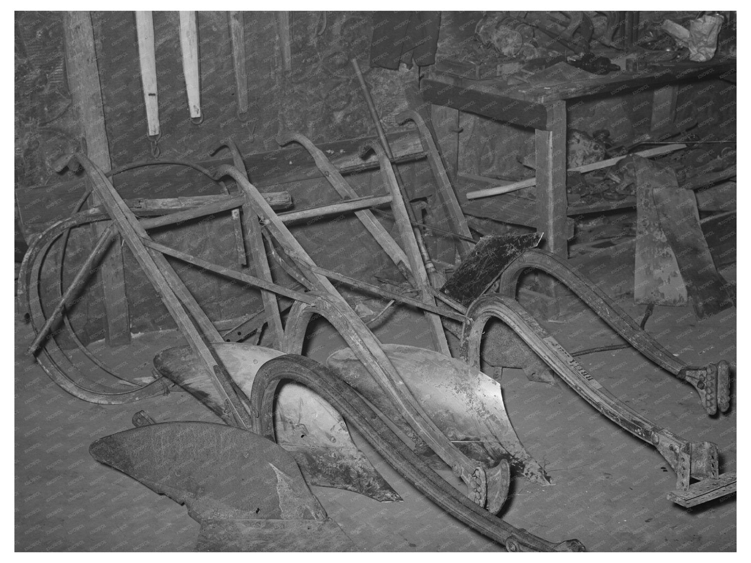 Vintage Plow Points in Blacksmith Shop Depew Oklahoma 1940