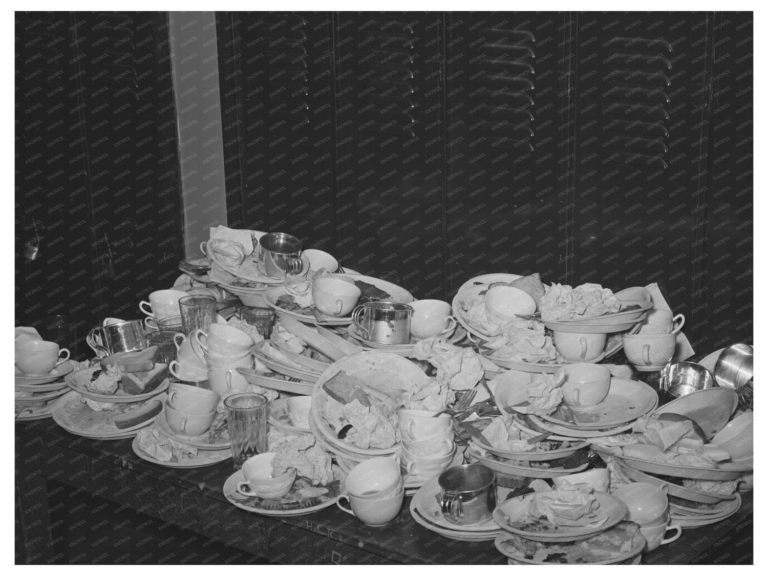 Dishes Piled After Jaycees Dinner Eufaula Oklahoma 1944