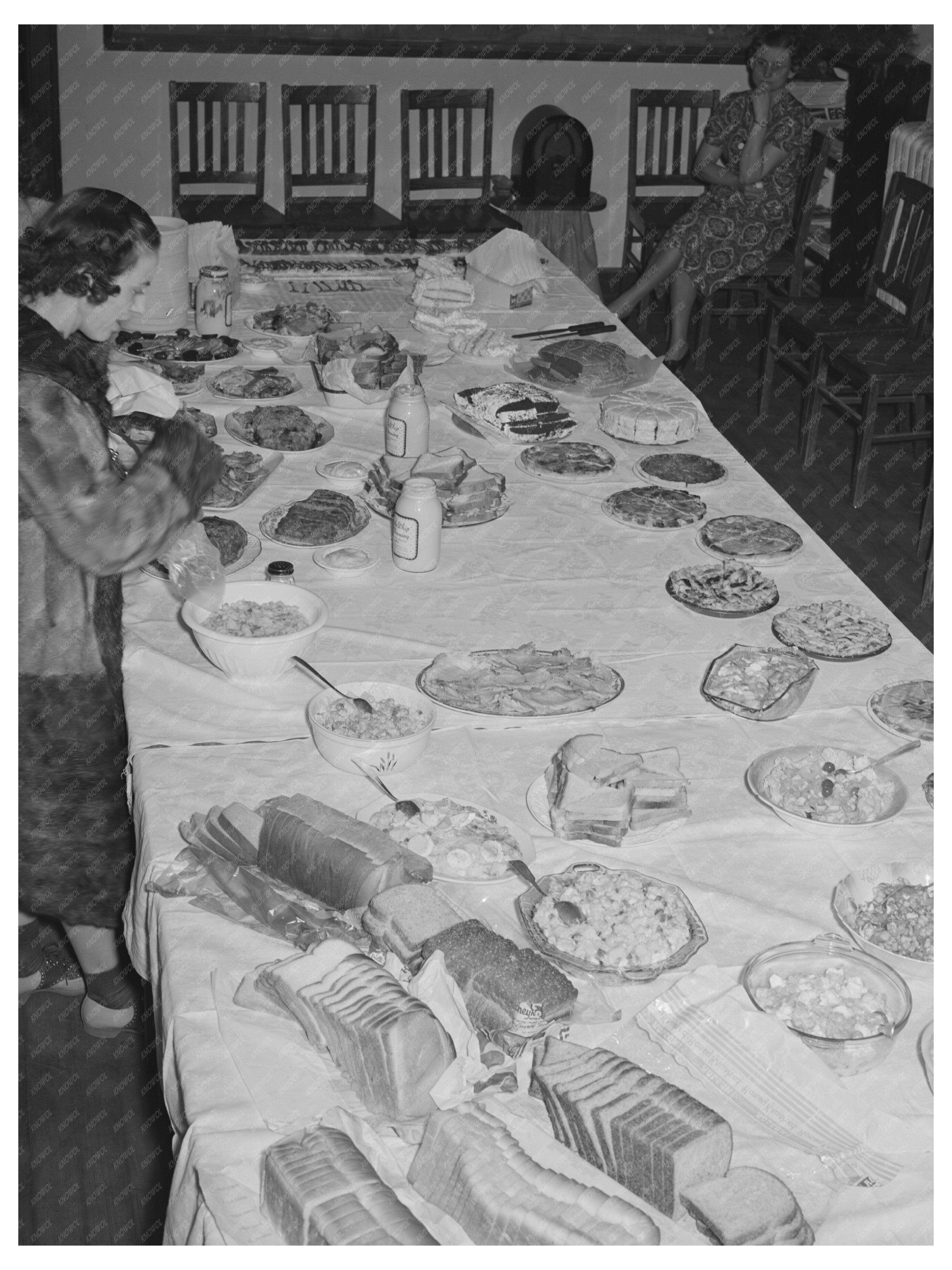 Woman Brings Food to High School Buffet Eufaula Oklahoma 1944