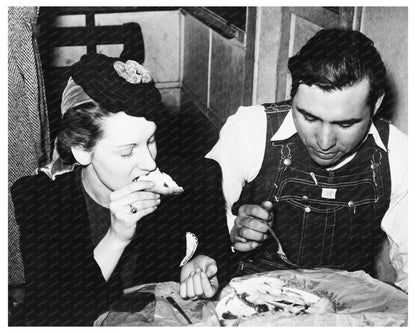 Boy Enjoys Pie at Auction Muskogee County Oklahoma 1940