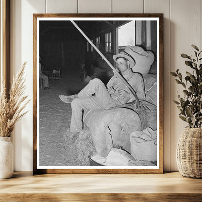 Cowboy Resting on Haystack San Angelo Stock Show 1940