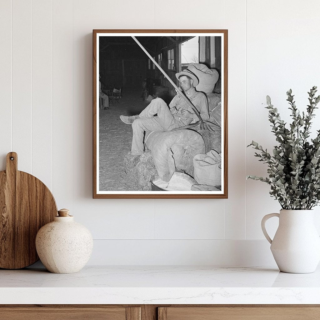 Cowboy Resting on Haystack San Angelo Stock Show 1940