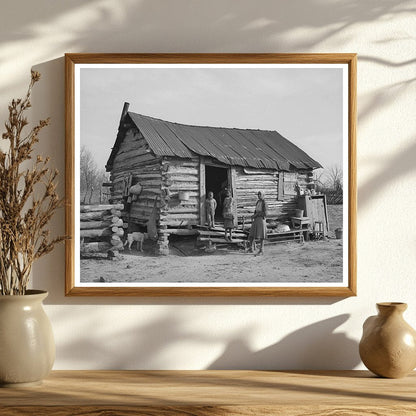 Log Cabin and Farmer Family McIntosh County Oklahoma 1940