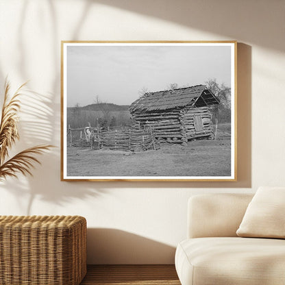 Log Barn by African American Farmer in Oklahoma 1940