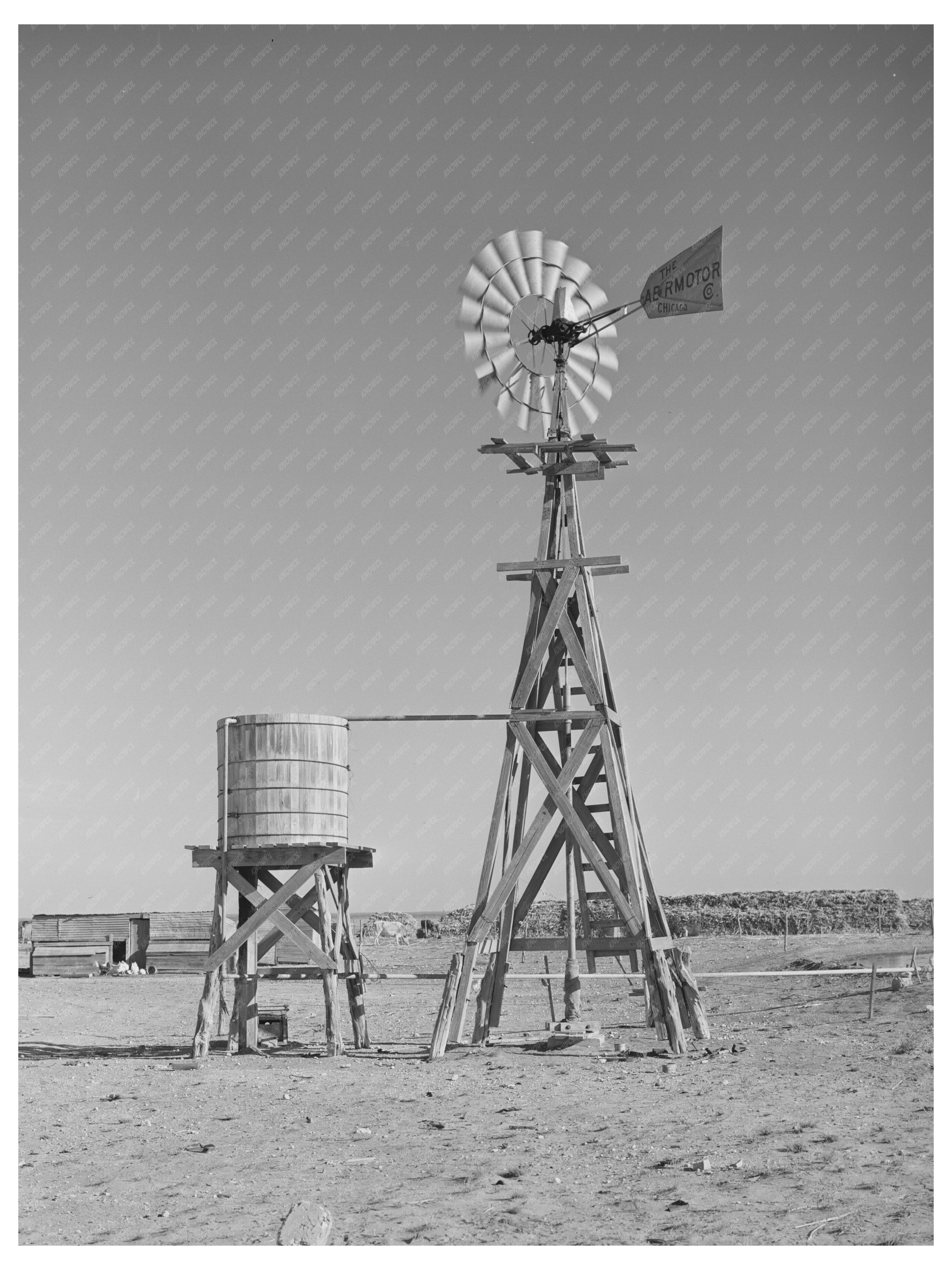 Windmill and Water Tank on Gaines County Farm 1940