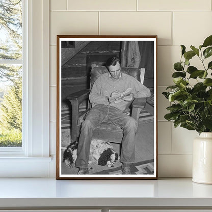 Navajo Lodge Manager and Dog Relaxing with Crossword Puzzle 1940