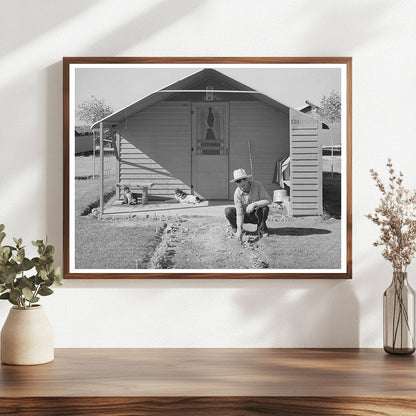 Migrant Worker Planting Flowers in Arizona 1940