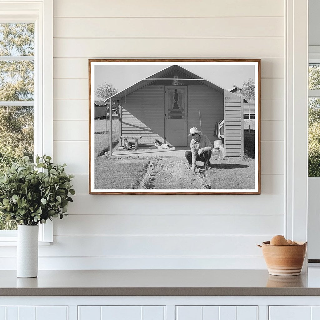 Migrant Worker Planting Flowers in Arizona 1940