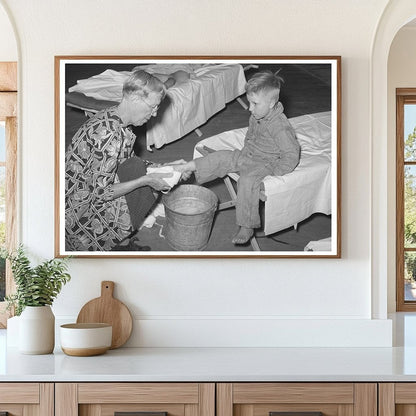 WPA Nursery School Attendant Washing Childrens Feet 1940