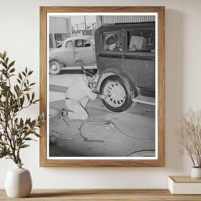 Vintage Tire Changing Scene Arizona 1940