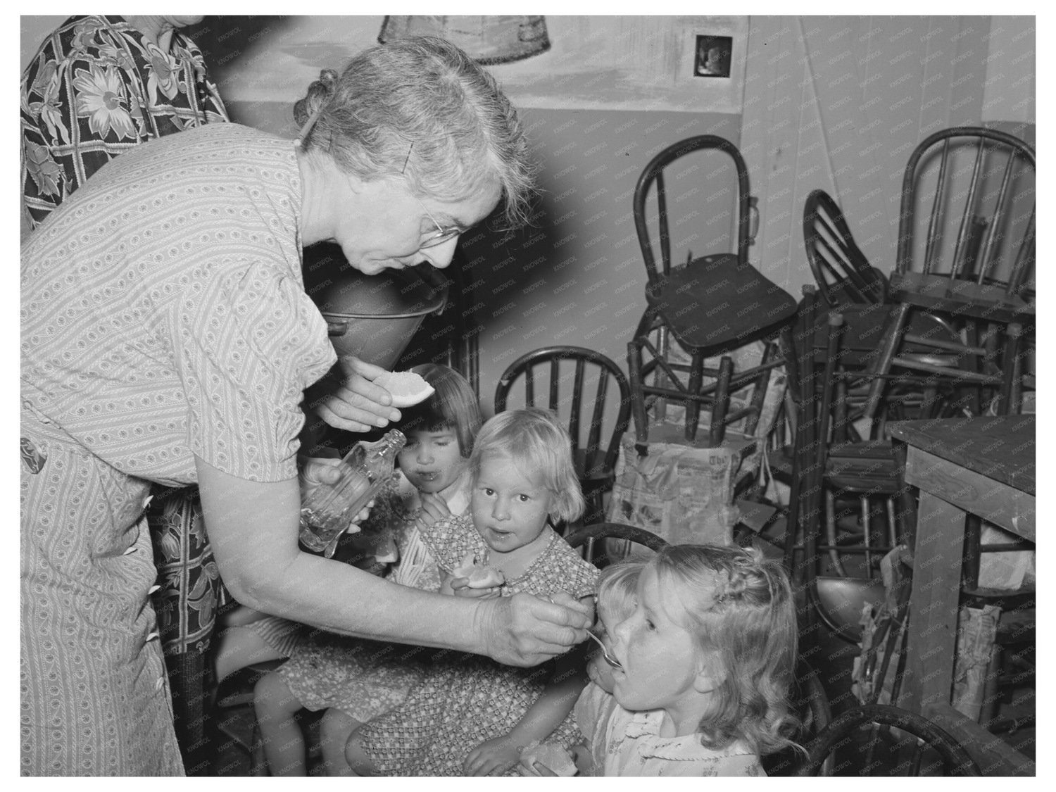 Cod Liver Oil for Migrant Children at WPA Nursery 1940