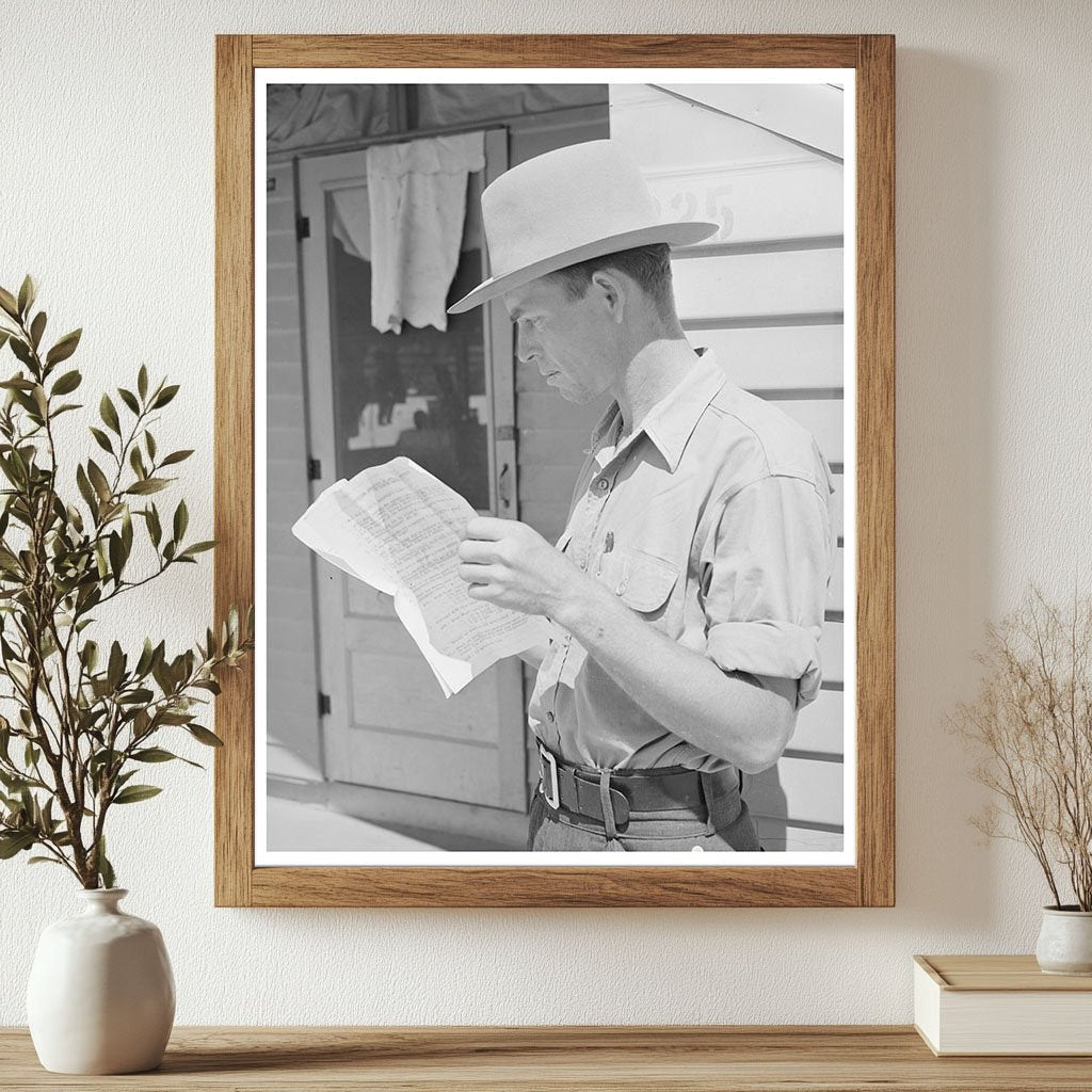 Migratory Worker Reads Truck License Instructions 1940