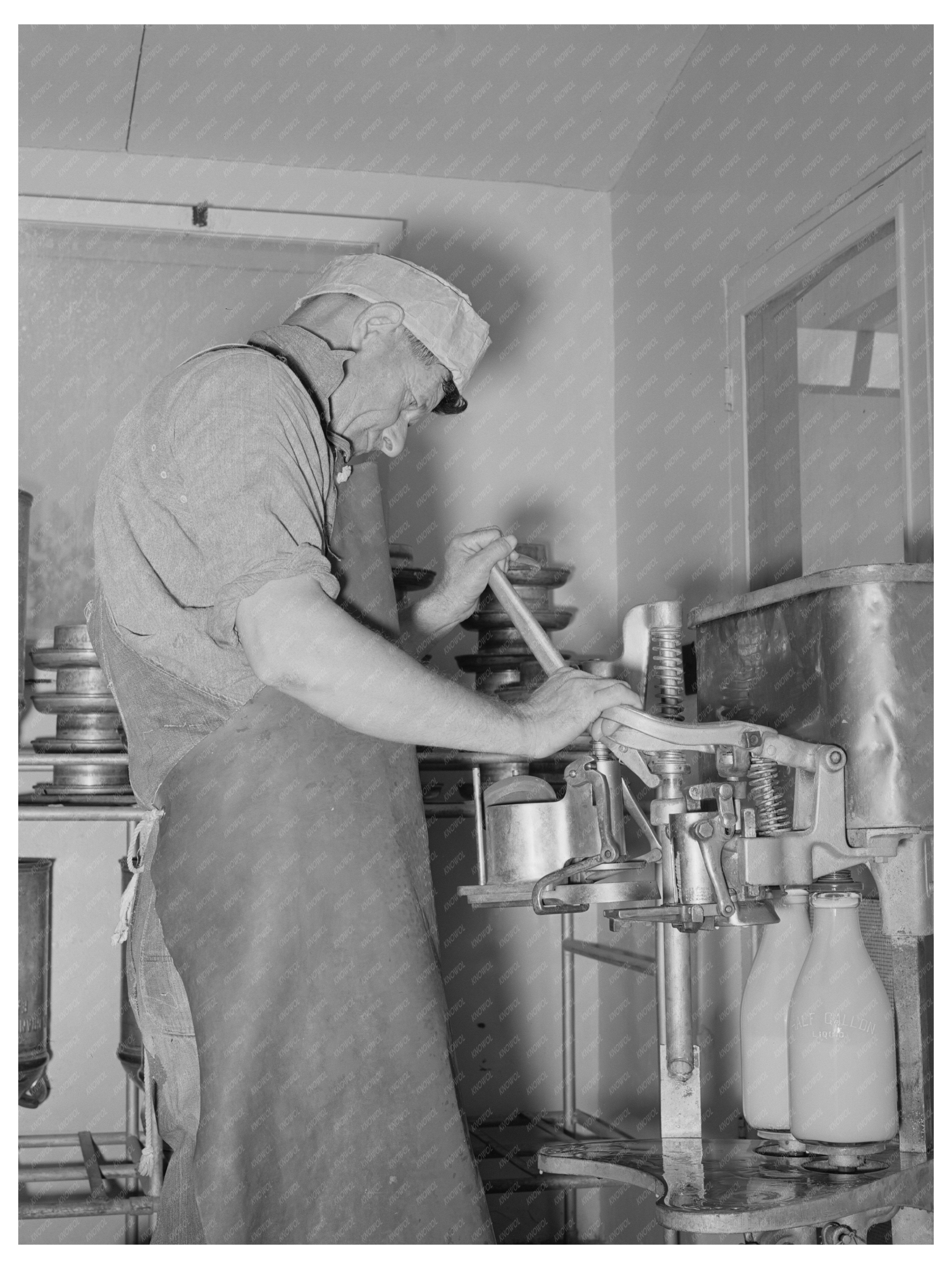 Milk Bottle Capping at Casa Grande Farms Arizona April 1940