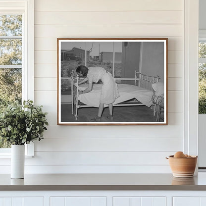 1940 Vintage Image of Arizona Woman Making Bed on Porch