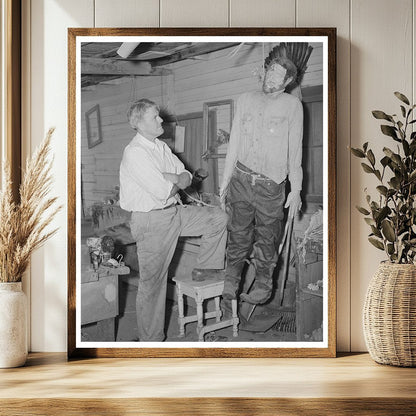 Homer Tate Examines Model of Hanged Horse Thief 1940
