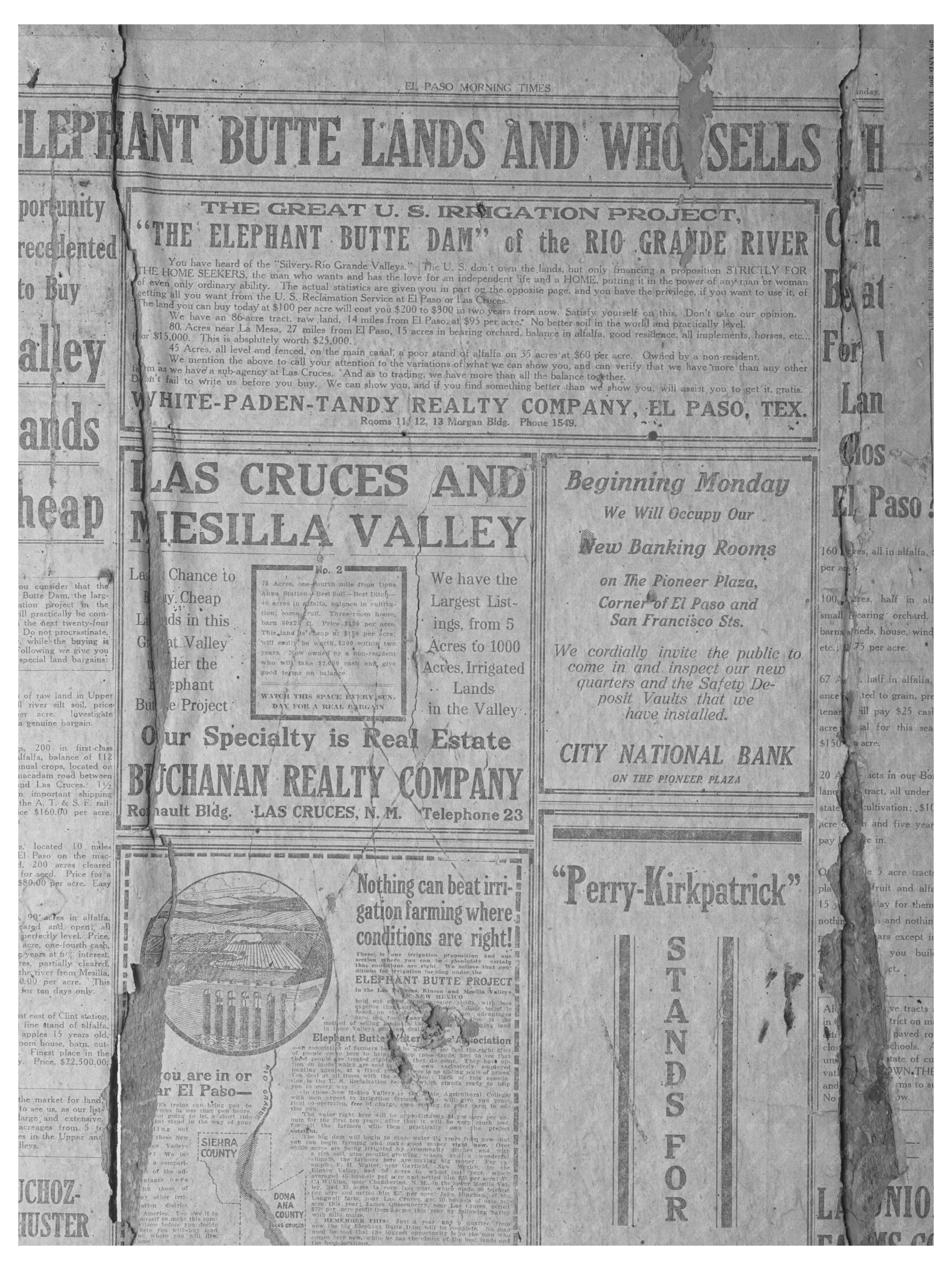 El Paso Morning Times 1914 Elephant Butte Dam Project