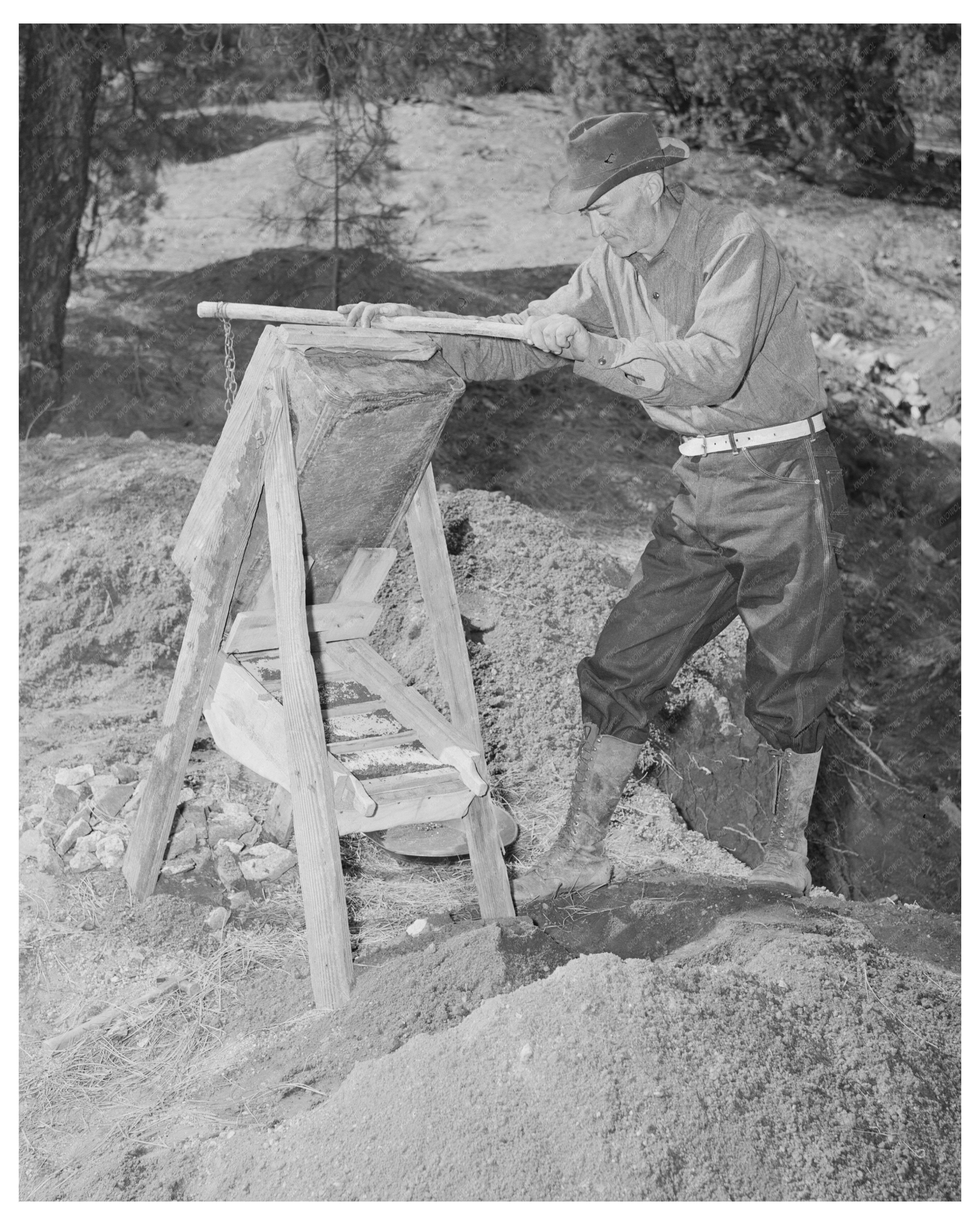 Gold Prospector with Papago Dry Washer in 1940 New Mexico
