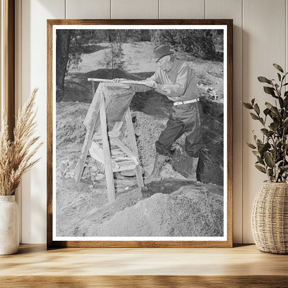 Gold Prospector with Papago Dry Washer in 1940 New Mexico