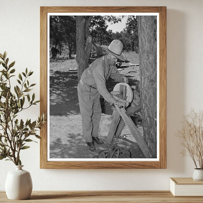 Father Sharpening Knife in Pie Town New Mexico 1940