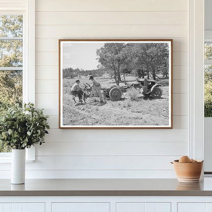 Farmer and Brother with Adapted Tractor Pie Town 1940