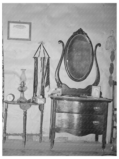 Vintage Bedroom in Log House Pie Town New Mexico 1940