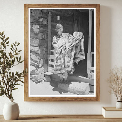 Mrs. Bill Stagg with Tobacco Sack Quilt June 1940