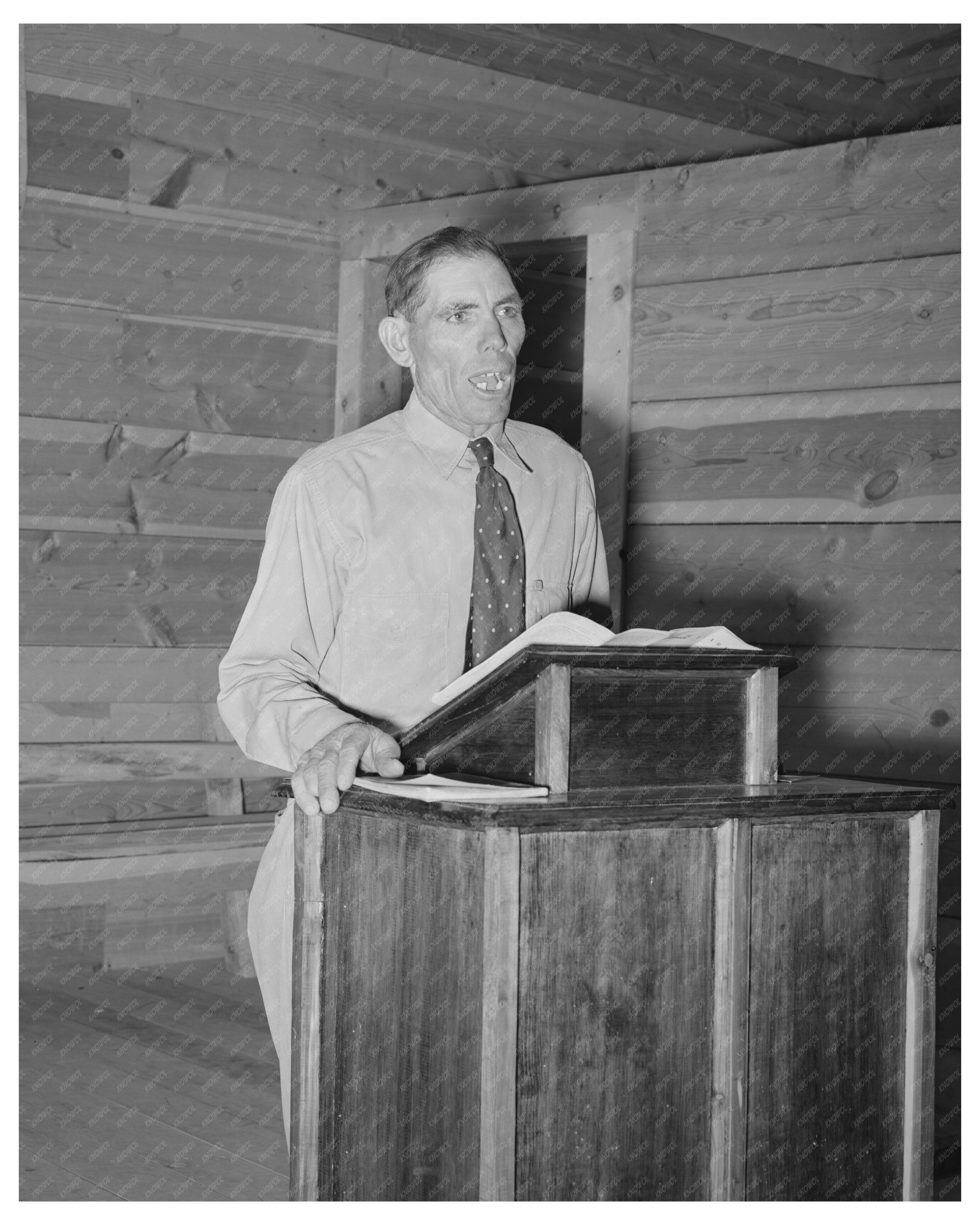 Mr. Leatherman Leads Church Service in Pie Town 1940