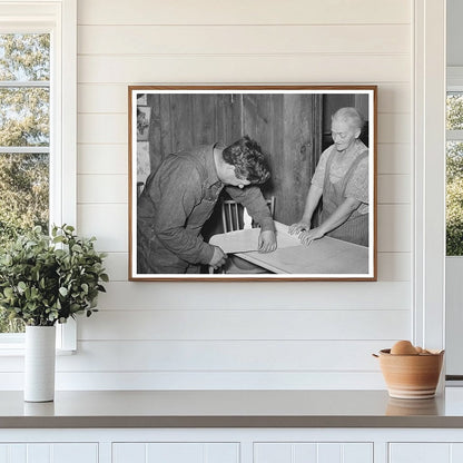 Mrs. George Hutton and Son Measuring Paper in Pie Town 1940