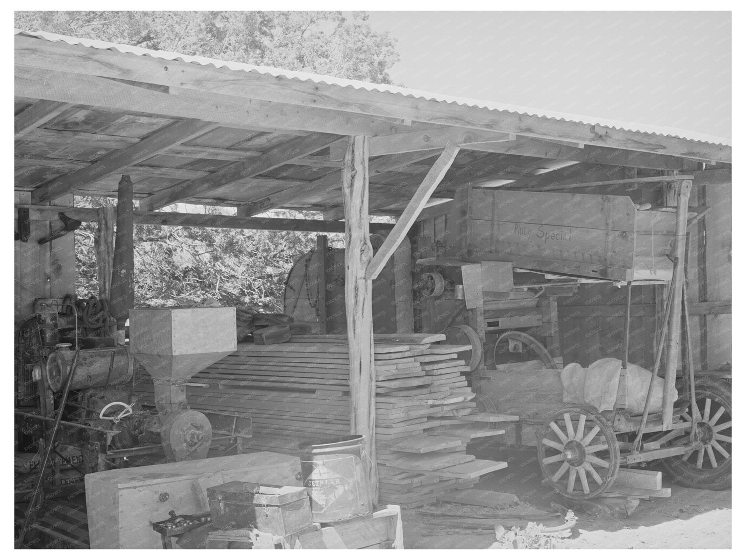 Vintage Farm Toolshed and Bean Thresher Pie Town 1940