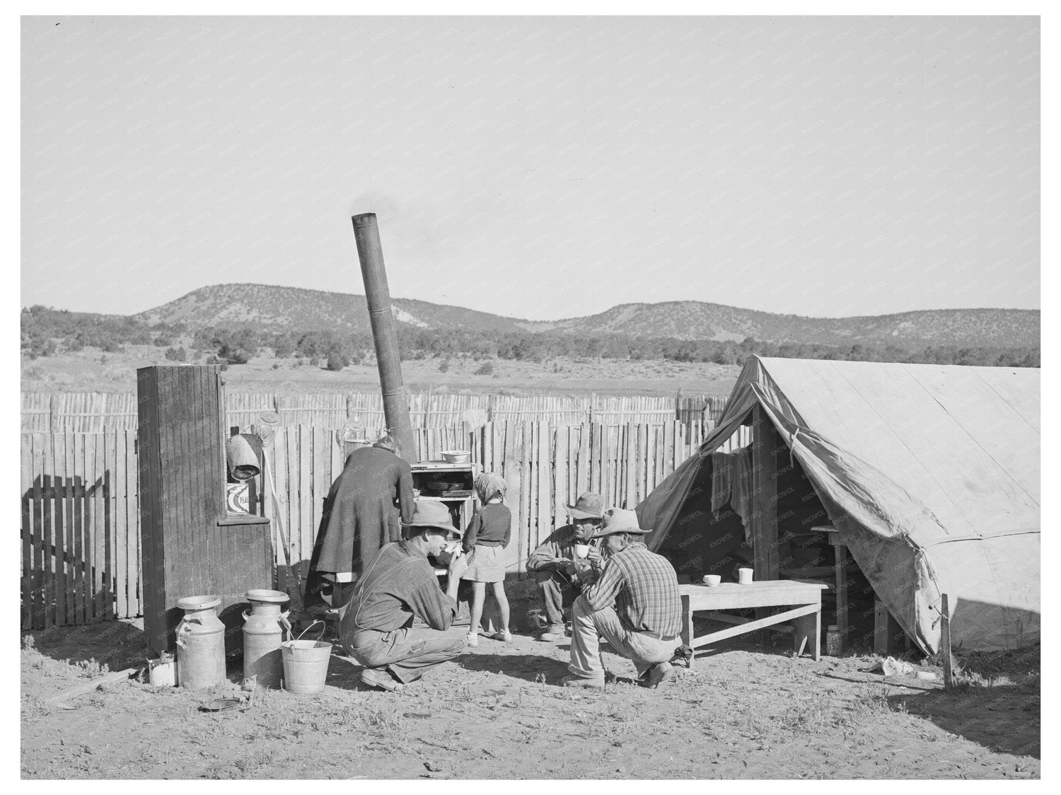 Men in Pie Town New Mexico Relocating Dugout 1940